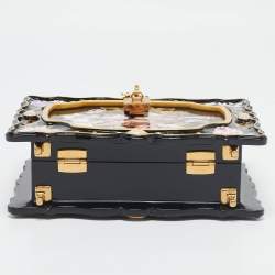 Dolce & Gabbana Black Rose and Cherub Painted Wood Dolce Box Top Handle Bag
