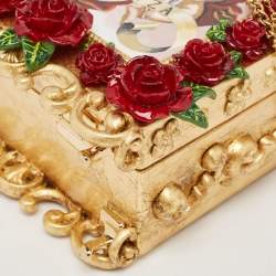 Pre Owned Dolce & Gabbana Gold/Red Rose Wood L'amore e' Bellezza Dolce Box Top Handle Bag