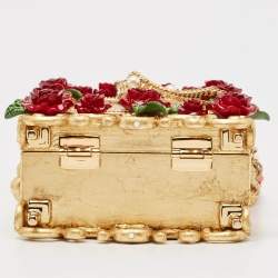 Pre Owned Dolce & Gabbana Gold/Red Rose Wood L'amore e' Bellezza Dolce Box Top Handle Bag
