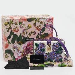 Pre Owned Dolce & Gabbana Purple/White Leather Floral Embellished Dolce Box Top Handle Bag