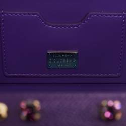 Pre Owned Dolce & Gabbana Purple/White Leather Floral Embellished Dolce Box Top Handle Bag