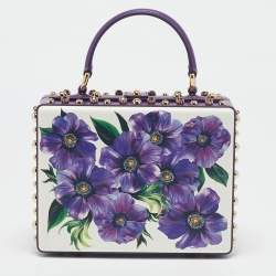 Pre Owned Dolce & Gabbana Purple/White Leather Floral Embellished Dolce Box Top Handle Bag