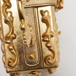 Dolce & Gabbana Gold/Beige Wood and Velvet Mirror Box Regine Top Handle Bag