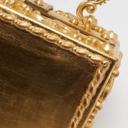 Dolce & Gabbana Gold/Beige Wood and Velvet Mirror Box Regine Top Handle Bag