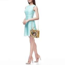 Dolce & Gabbana Gold/Red Rose Painted Wood Dolce Box Top Handle Bag