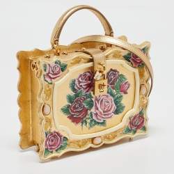Dolce & Gabbana Gold/Red Rose Painted Wood Dolce Box Top Handle Bag