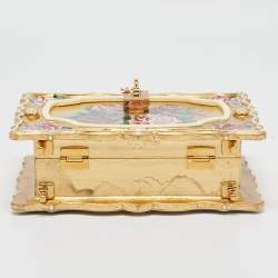 Dolce & Gabbana Gold/Red Rose Painted Wood Dolce Box Top Handle Bag