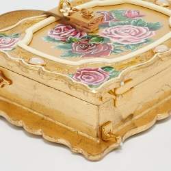 Dolce & Gabbana Gold/Red Rose Painted Wood Dolce Box Top Handle Bag