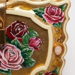 Dolce & Gabbana Gold/Red Rose Painted Wood Dolce Box Top Handle Bag