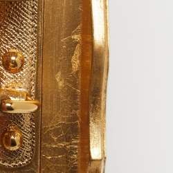 Dolce & Gabbana Gold/Red Rose Painted Wood Dolce Box Top Handle Bag