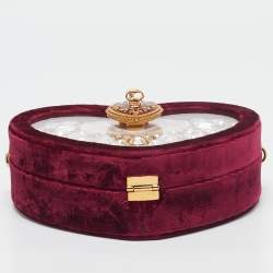 Dolce & Gabbana Burgundy Velvet & Snakeskin Crystal My Heart Box Top Handle Bag