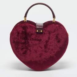 Dolce & Gabbana Burgundy Velvet & Snakeskin Crystal My Heart Box Top Handle Bag