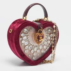 Dolce & Gabbana Burgundy Velvet & Snakeskin Crystal My Heart Box Top Handle Bag