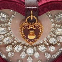 Dolce & Gabbana Burgundy Velvet & Snakeskin Crystal My Heart Box Top Handle Bag