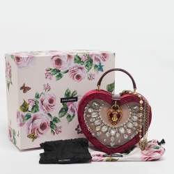 Dolce & Gabbana Burgundy Velvet & Snakeskin Crystal My Heart Box Top Handle Bag