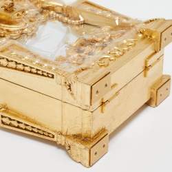 Dolce & Gabbana Gold Wood Acrylic Baroque Box Top Handle Bag