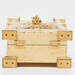 Dolce & Gabbana Gold Wood Acrylic Baroque Box Top Handle Bag