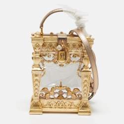 Dolce & Gabbana Gold Wood Acrylic Baroque Box Top Handle Bag
