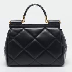 Pre Owned Dolce & Gabbana Black Quilted Leather Medium Miss Sicily Top Handle Bag