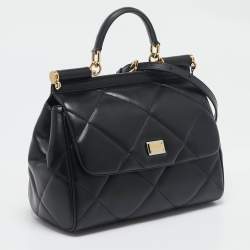 Pre Owned Dolce & Gabbana Black Quilted Leather Medium Miss Sicily Top Handle Bag