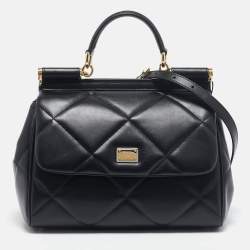 Pre Owned Dolce & Gabbana Black Quilted Leather Medium Miss Sicily Top Handle Bag