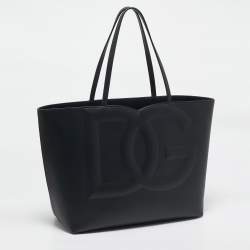 Pre Owned Dolce & Gabbana Black Leather DG Logo Shopper Tote