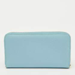 Pre Owned Dolce & Gabbana Blue Leather Zip Around Wallet
