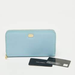 Pre Owned Dolce & Gabbana Blue Leather Zip Around Wallet