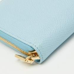 Pre Owned Dolce & Gabbana Blue Leather Zip Around Wallet