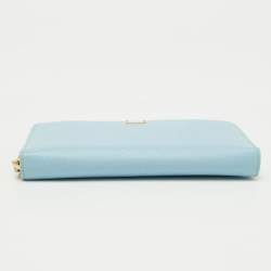 Pre Owned Dolce & Gabbana Blue Leather Zip Around Wallet