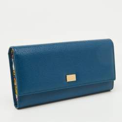 Pre Owned Dolce & Gabbana Blue Leather Flap Continental Wallet