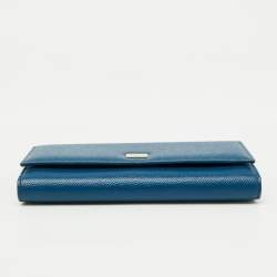Pre Owned Dolce & Gabbana Blue Leather Flap Continental Wallet