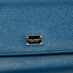 Pre Owned Dolce & Gabbana Blue Leather Flap Continental Wallet