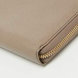 Pre Owned Dolce & Gabbana Taupe Leather Zip Around Wallet
