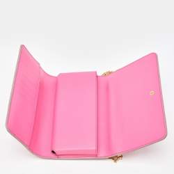 Pre Owned Dolce & Gabbana Pink Leather Sicily Phone Chain Bag