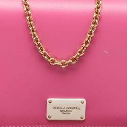 Pre Owned Dolce & Gabbana Pink Leather Sicily Phone Chain Bag