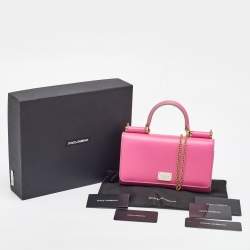 Pre Owned Dolce & Gabbana Pink Leather Sicily Phone Chain Bag