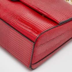 Pre Owned Dolce & Gabbana Red Lizard Embossed Leather DG Amore Chain Shoulder Bag