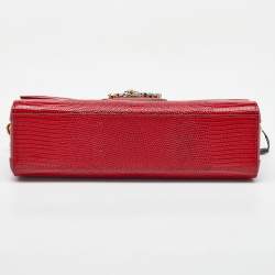 Pre Owned Dolce & Gabbana Red Lizard Embossed Leather DG Amore Chain Shoulder Bag