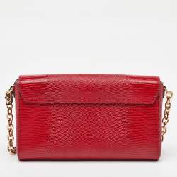 Pre Owned Dolce & Gabbana Red Lizard Embossed Leather DG Amore Chain Shoulder Bag