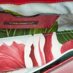 Pre Owned Dolce & Gabbana Red Lizard Embossed Leather DG Amore Chain Shoulder Bag