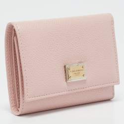 Dolce & Gabbana Pink Leather Logo Plaque Trifold Wallet