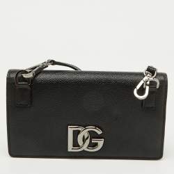 Dolce & Gabbana Black Leather Crystal Embellished Flap Crossbody Bag