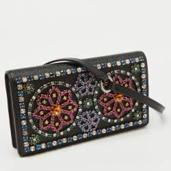Dolce & Gabbana Black Leather Crystal Embellished Flap Crossbody Bag