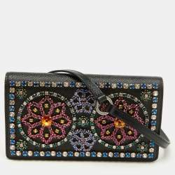 Dolce & Gabbana Black Leather Crystal Embellished Flap Crossbody Bag
