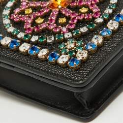 Dolce & Gabbana Black Leather Crystal Embellished Flap Crossbody Bag