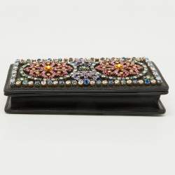 Dolce & Gabbana Black Leather Crystal Embellished Flap Crossbody Bag