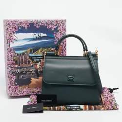 Pre Owned Dolce & Gabbana Dark Green Leather Small Miss Sicily 58 Top Handle Bag