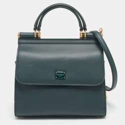 Pre Owned Dolce & Gabbana Dark Green Leather Small Miss Sicily 58 Top Handle Bag