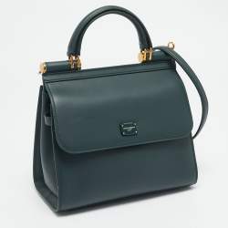Pre Owned Dolce & Gabbana Dark Green Leather Small Miss Sicily 58 Top Handle Bag